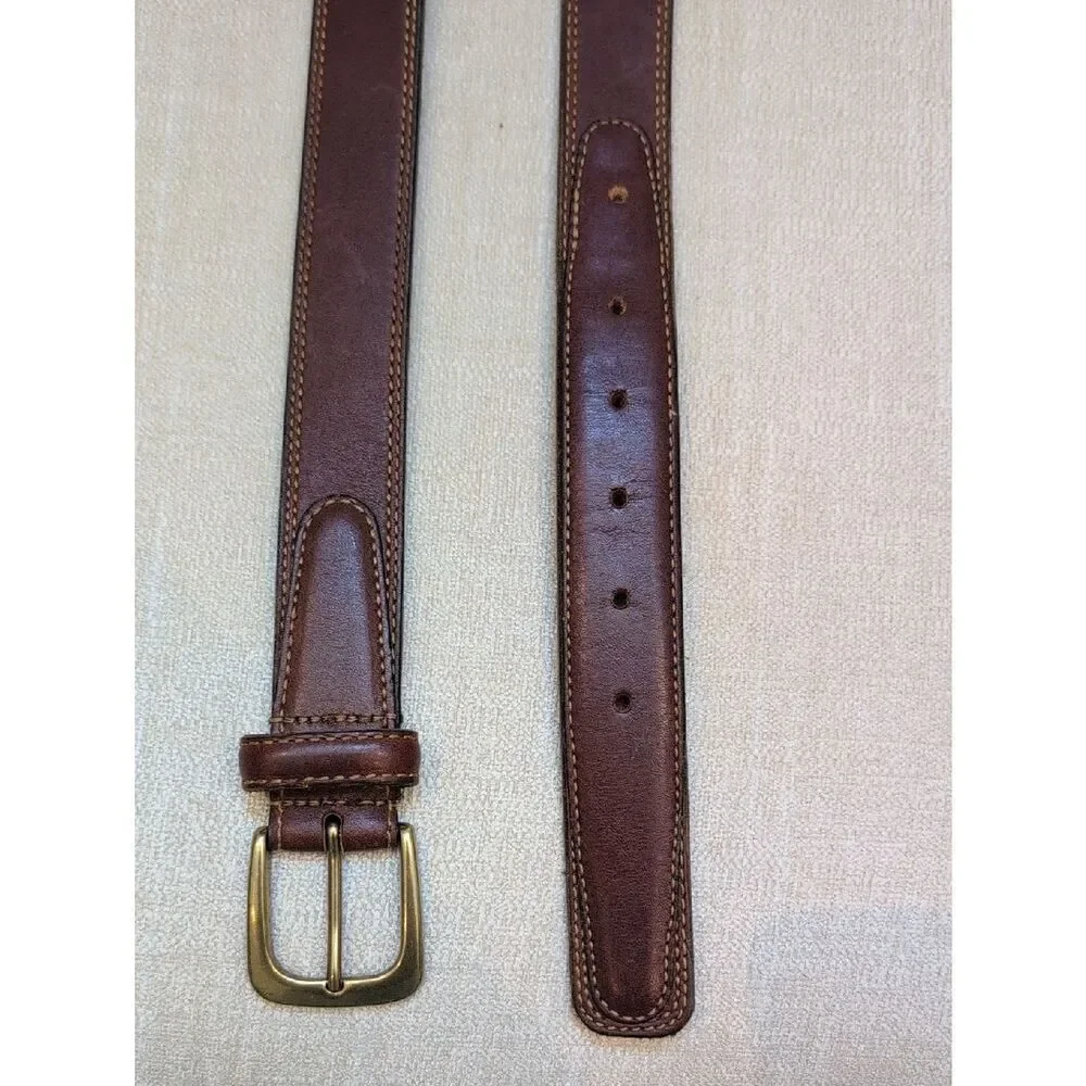 Men's Brown Leather Belt with Solid Brass Buckle Size 52 Made In USA